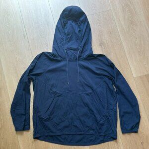 Athleta Teton‎ Anorak Jacket Womens Sz L Navy Blue Windbreaker Lightweight Hood